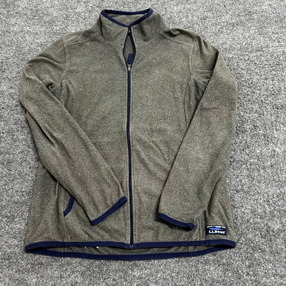 L.L. Bean Fleece Jacket Womens Size M Gray Green Full Zip Mock Neck Outdoor